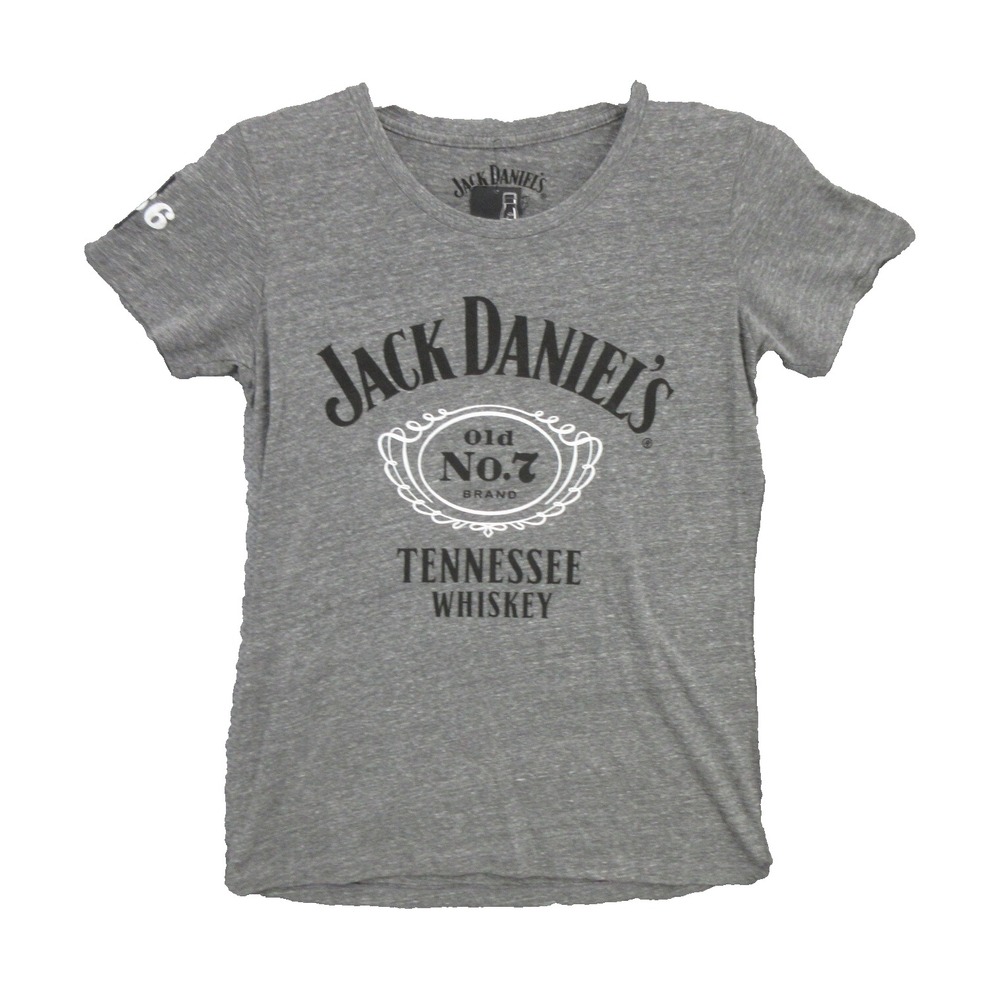 Jack Daniels Women Blouse Large Tee Swing Cartouche Grey Cotton Blend USA New